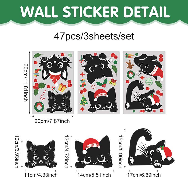 Wall Sticker Christmas Wall Sticker Black Cat Star Atmosphere Christmas Window Sticker Refrigerator Sticker Kitchen Children's Room Wallpaper
