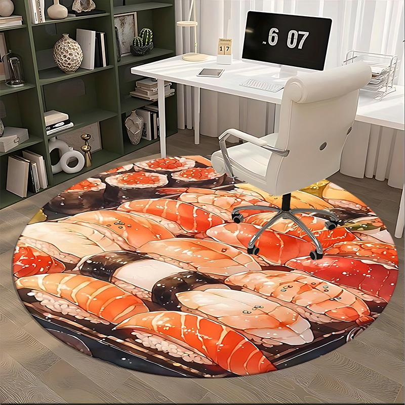 1pc Anime Design Sushi Roll Round Carpet Office Chair Mat, Non Slip Rug for Home Decor, Living Room, Bedroom, Game Room, Gift