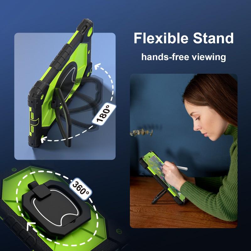 IPad 10.2 Case With 360 Rotating Handle Built-in Stylus Slot Shockproof Full Cover Silicone Shell Shoulder Strap