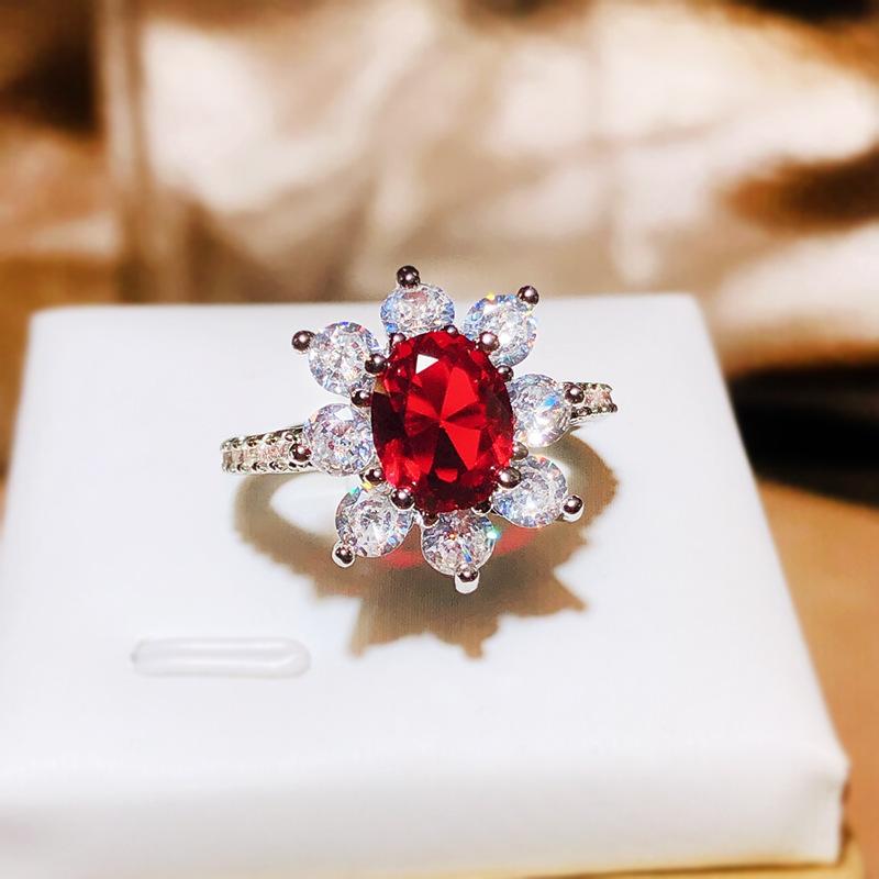 20 Daily Versatile One Carat Pigeon Blood Red Ring Female Simple Style Adjustable opening