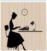 Typewriter Woman Shower Curtain Vintage Office Silhouette Design Retro Style Artistic Theme Bath Decor Waterproof Fabric