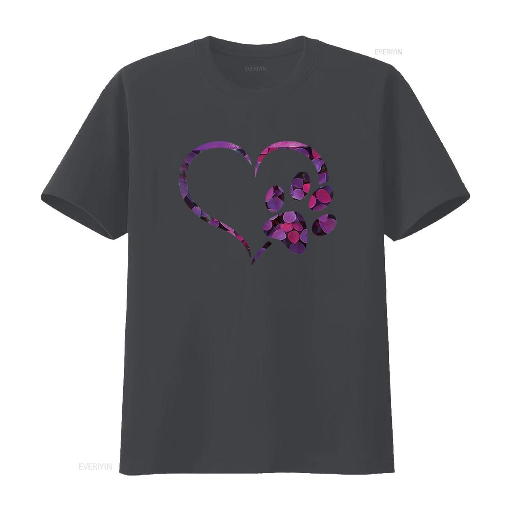 Floral Violet Purple Dog Cat Paw Print Heart Puppy Women S T Shirt with Personality Cute Tops for Vintage Washed
