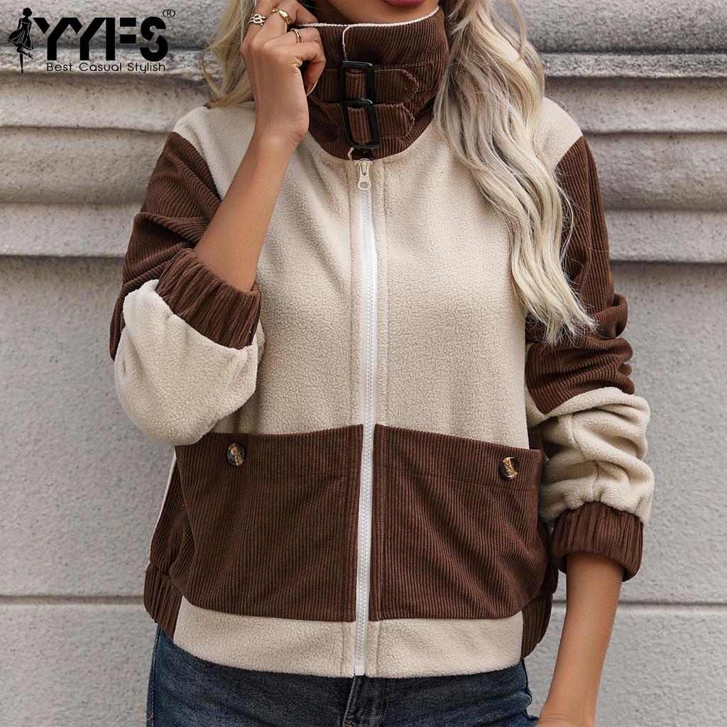 YYFS Damenmode Casual Herbst Winter Langarm Stehkragen Blusen & Hemden Top Jacke