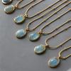 Collana con Ciondolo Acquamarina Placcata Oro per Donna Catena Clavicola in Acciaio di Titanio Elegante Lusso Regalo