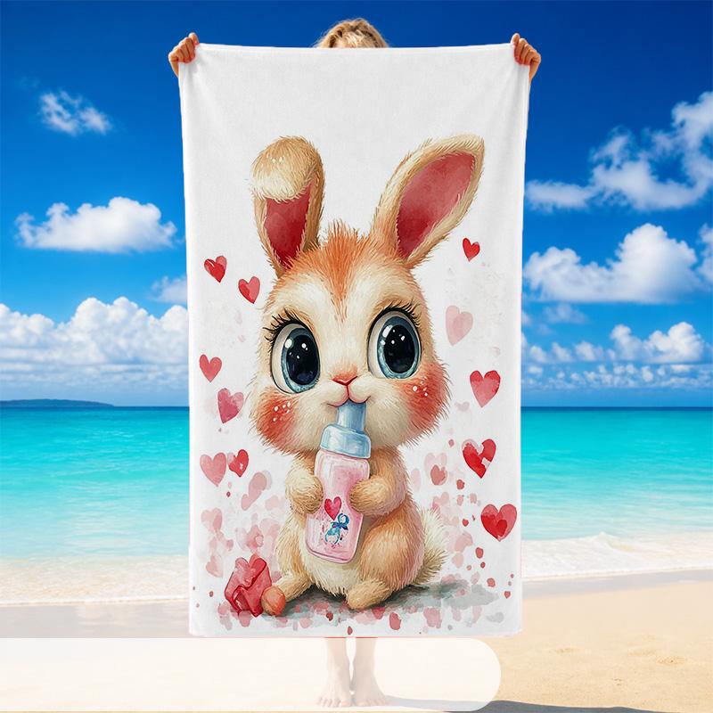Quick Dry Beach Towel Rabbit Pattern, Lightweight Absorbent Towel for Pool Beach Vacation Use