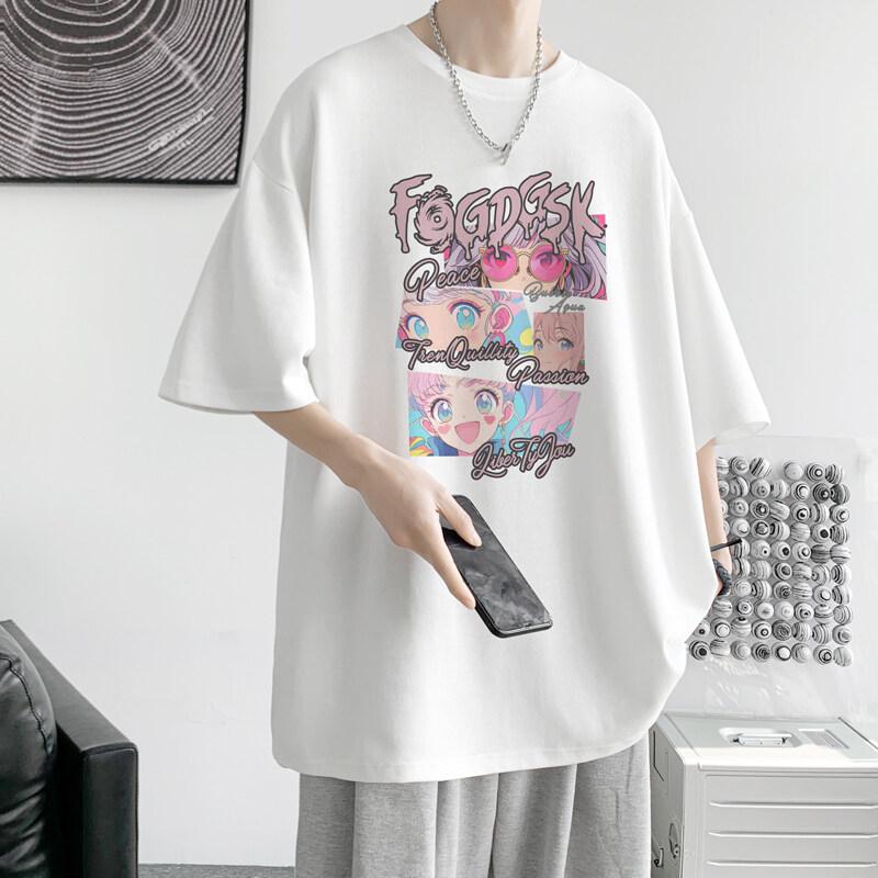 Unisexs Cotton Tshirts White 5XL Unisexs Oversized T Shirt Summer Casual Wear Letter Anime Print Tee Shirts for Unisex Male Clothes