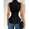 Womens Sleeveless Peplum Shirt With Collar And Button Down Detail Fitted Waist Casual Office Blouse