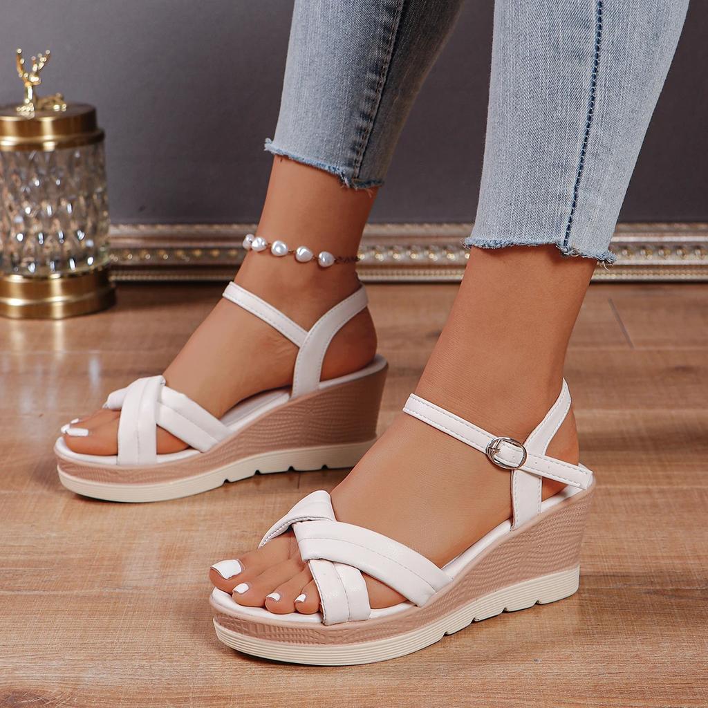 Nya Sexiga Romerska Skor Öppen Tå Tjock Sula Kil Dam Sandaler Sommarmode Casual Elegant Mode Höga Klackar NEJ:566