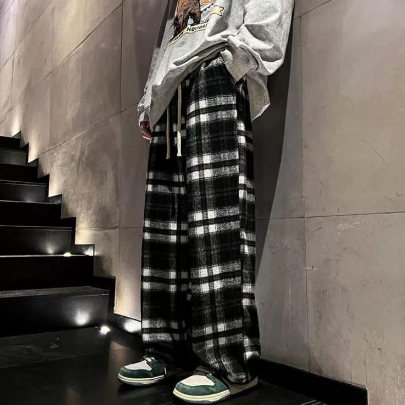 Spring And Autumn New Fashion Plaid Casual Pants Everyday Versatile Wide Leg Straight Pants Loose Casual Sports Pants Large Size