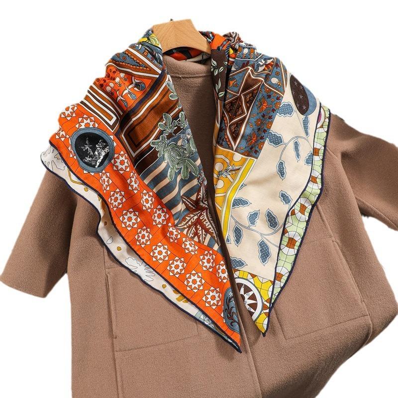 Autumn and winter double-sided printed herringbone silk scarf women's 110 silk wool scarf fashionable versatile high-end silk scarf