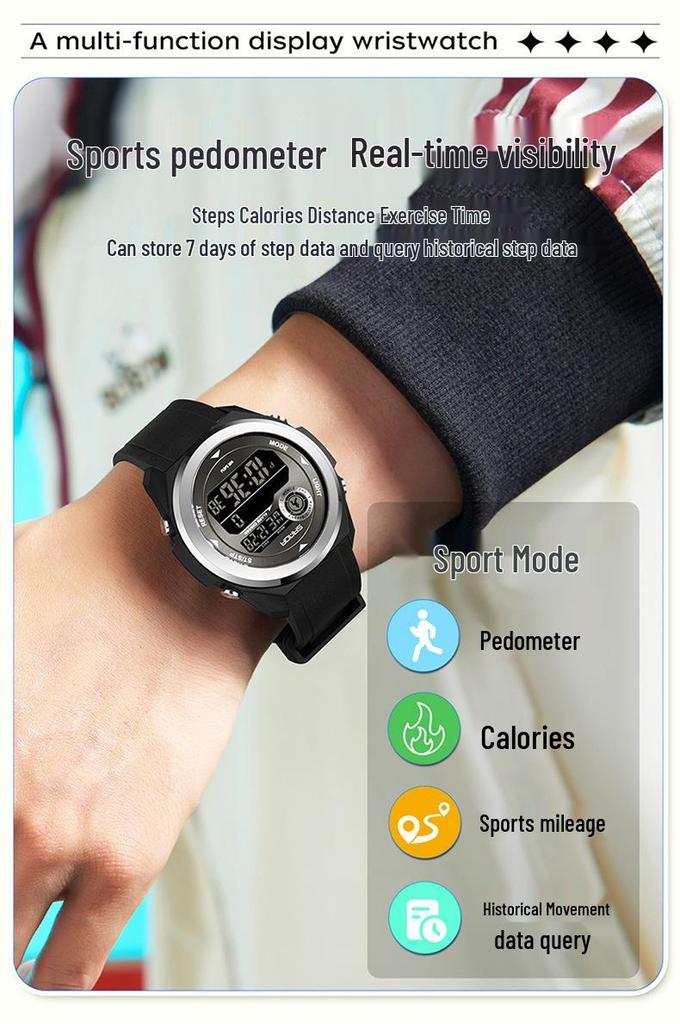 Sanda Sports Waterproof Multifunctional Calorie Wristwatch with Perpetual Calendar for Men and Women - Simple Style Student Electronic Watch