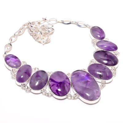 Colar de pedra preciosa de ametista africana 925 prata esterlina banhada a prata artesanal presente para meninas joias lindo colar 16-18" para ela