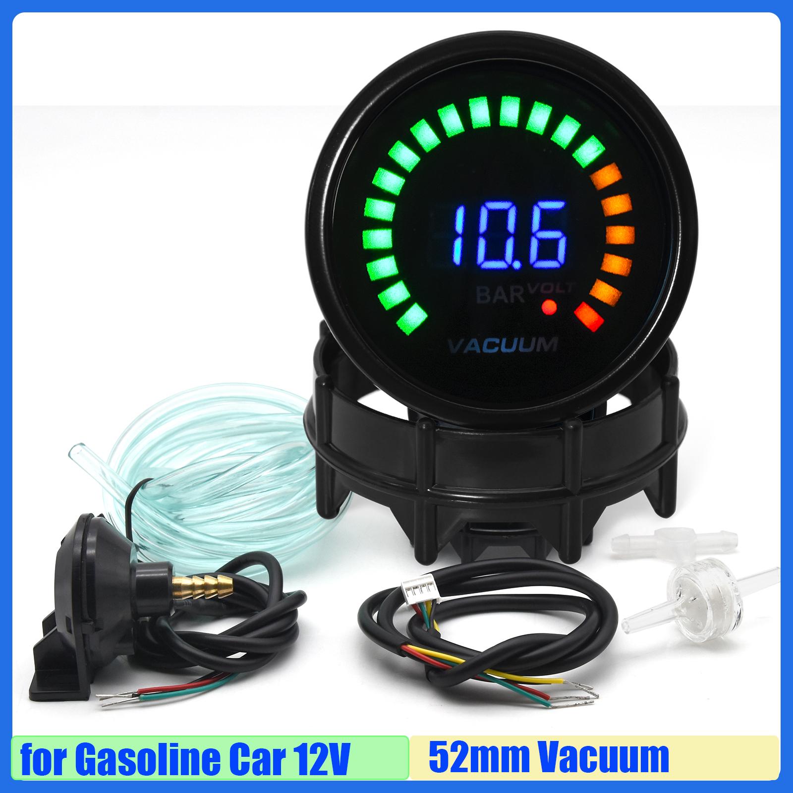 MAIMEIMI 12V Car Petrol Smoke Face Auto Car 2  52mm Vacuum Gauge -1~0Bar Digital Vacuum Meter Racing Gauge Meter LED Display Vacuum