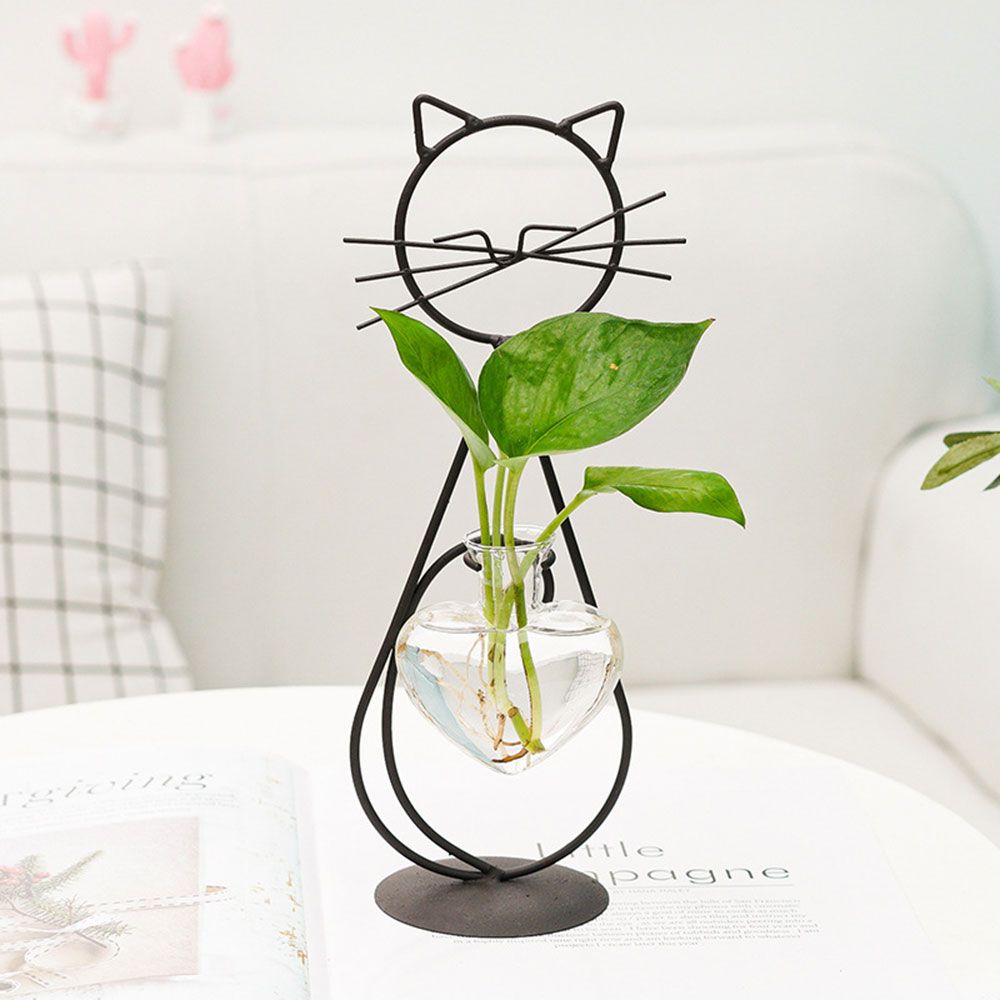 

Heart Shape Simple Cat Hydroponic Plant Vase Flower Arrangement Clear Glass Vase Plant Flower Pot black-2