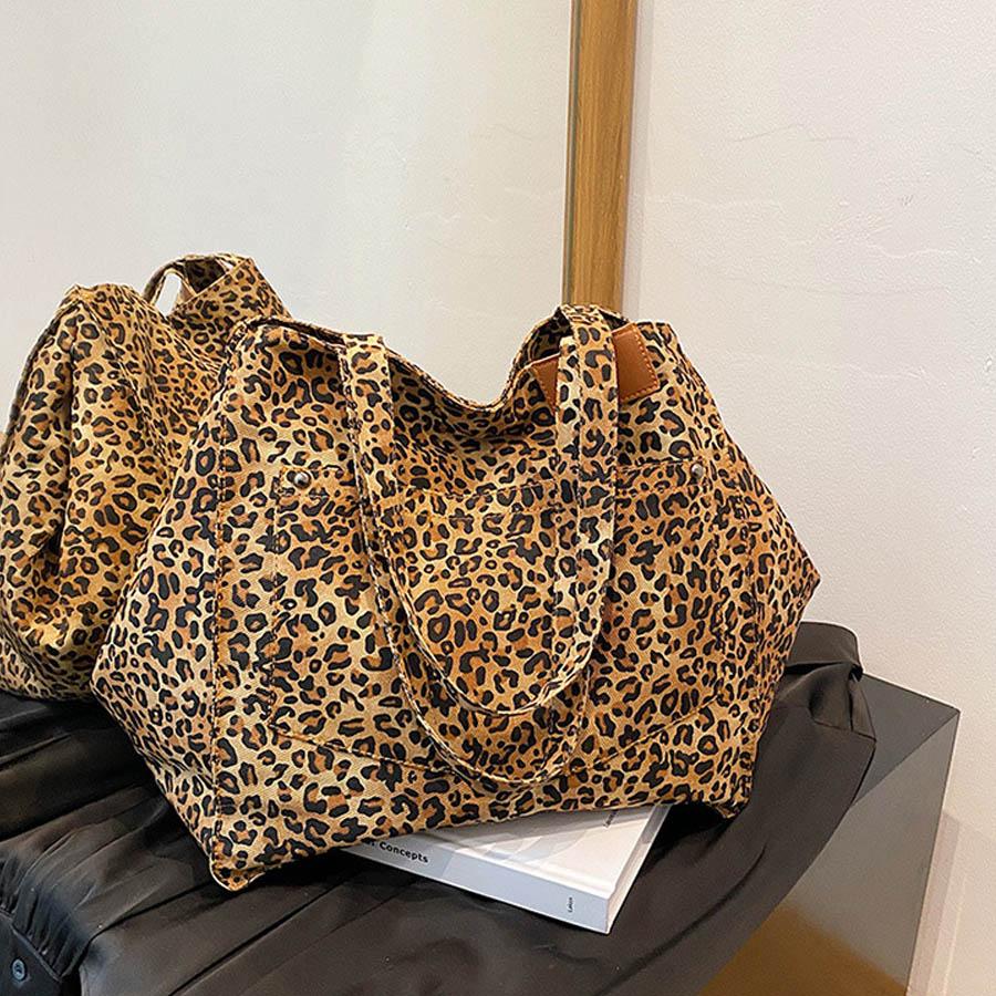 Leopard Pattern Tote Bag Vintage Canvas