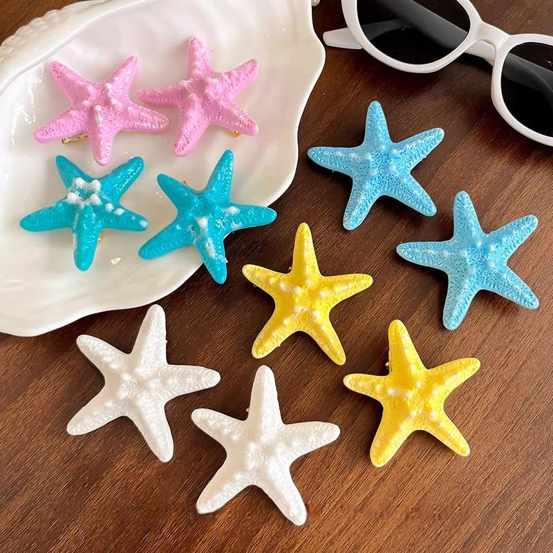 1 Stück Harz Seestern Haarspangen Niedliche Seestern Haarspange Damen Entenschnabel Haarspangen Mädchen Sommer Strandurlaub Fotografie Kopfschmuck
