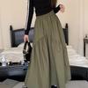 Spring New Elastic High Waist Fashion Loose Long Skirts Women Pleated Patchwork Summer A-line Skirt Female Elegant Temperament Simple Lady Skirt 26290