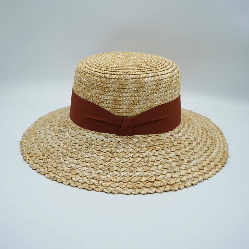 Europäischer und Amerikanischer Rhombus Stroh Spleißen Große Krempe Flache Oberseite Zylinderhut Damen Sommer Sonnenschutz UV-Schutz Urlaub Strand Strohhut Reise