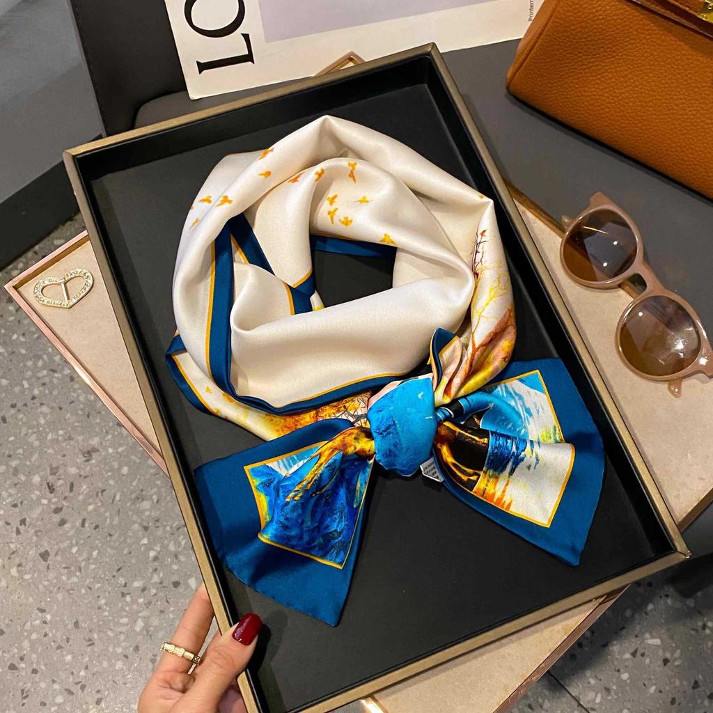 Small Silk Scarf Women's Spring and Autumn Thin Korean Version Versatile Thin and Narrow Long Scarf Tied Hair Temperament Square Scarf with Suit Shirt