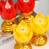 2-Pack Temple Flameless LED Lotus Candle with Base Safe and Smokeless Electronic Candle for Party Buddha-karya Festival