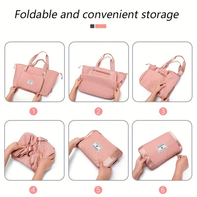 Foldable Travel Bag with Wet/Dry Separation, Quilted Design, Large Capacity, Multiple Compartments, Zipper Closure