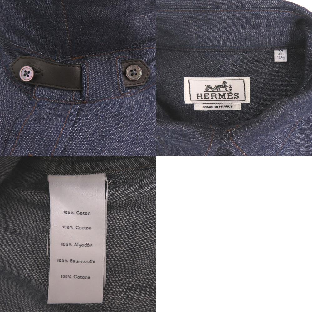 Used AUTHENTIC HERMES Indigo denim shirt size 37 Long sleeve Navy cotton
