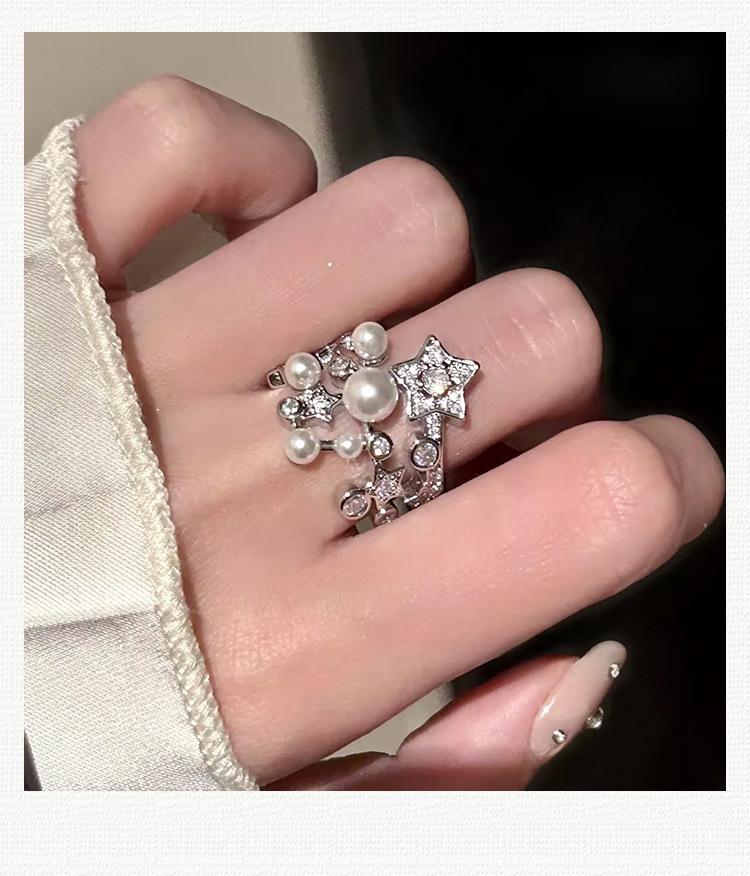 

Циркон жемчуг пятиконечная звезда открытое кольцо женское легкая роскошь высокое качество модное кольцо новая темпераментная бижутерия женская