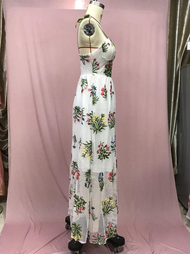 Γυναικείο φόρεμα 2025 Ευρώπης και Αμερικής με κεντημένη πλάτη χωρίς πλάτη - μακριά, σέξι μέση, ανοιξιάτικο στυλ