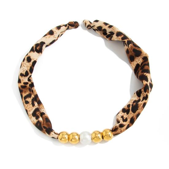 Leopard Print Scarf Choker, Fabric Necklace with Faux Pearl Metallic Beads, Adjustable Velvet Choker Fashion Jewelry for Women Daily Wear Party
