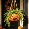 Versatile Tabletop Plant Vessel Pumpkin Shaped Hanging Pot, 4.3 Inch Lightweight Resin Flower Adjustable Decorative Container Rope Mini Pots
