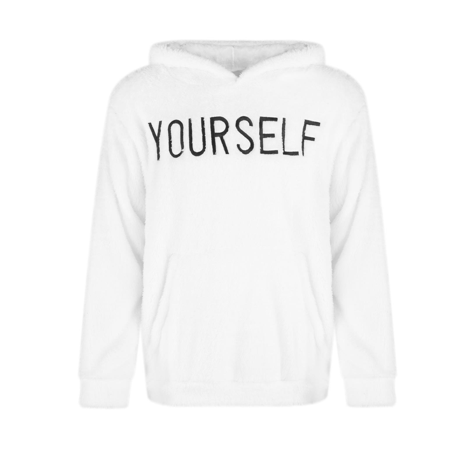 Осенне-зимняя мужская мода Мао Мао с вышивкой букв, воротник шляпы, однотонная сумка с нашивками, теплый свитер с длинными рукавами XXL белый