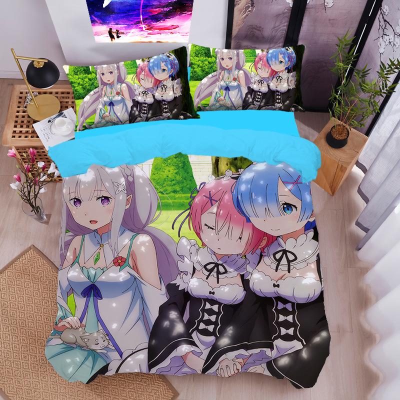 Animation ZERO - Another World Bedding Set for Adult Kids,Ramu Rem Duvet Cover Set with Pillowcases Children's birthday gift