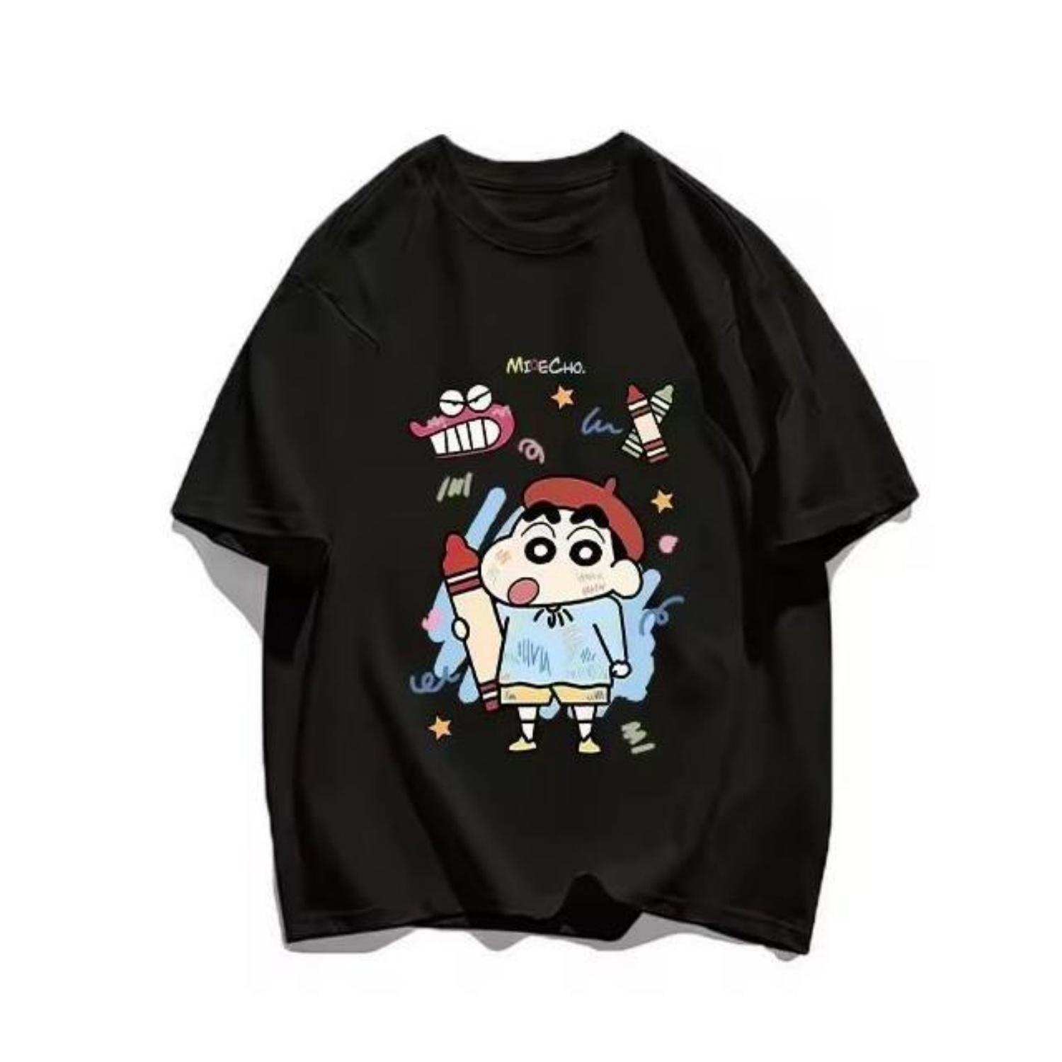 

Crayon Xiaoxin Cartoon Women s T-shirt Sanr Fitting T-shirt Letters Loose T-shirt Casual Casual Street Comfortable Short Sleeve XXXXXL чорний