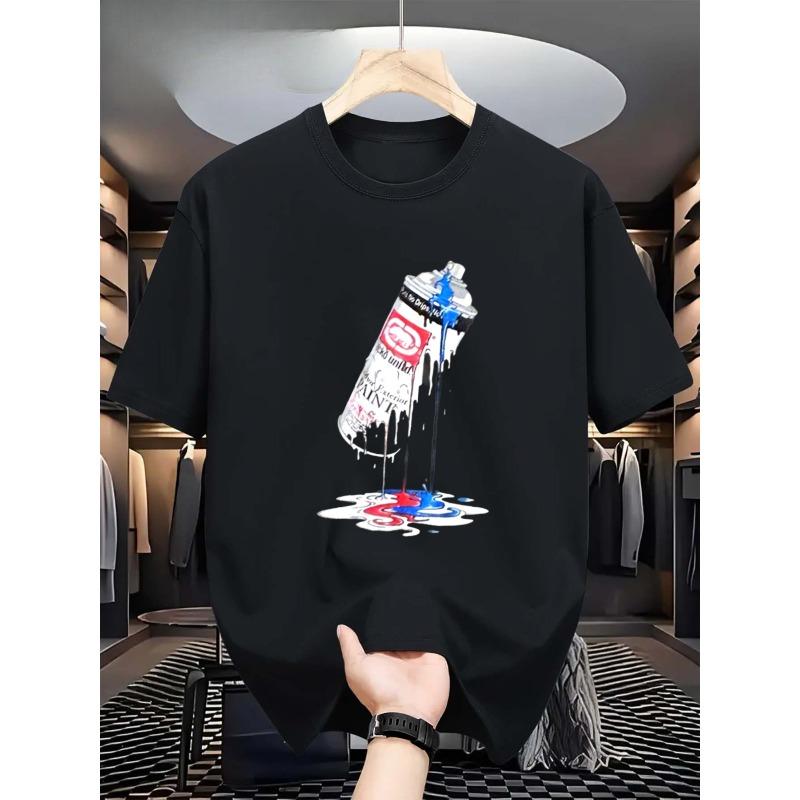 European sizes Men S Black Spray Can Graphic T-Shirt - Urban Street Style Graffiti Art Crew Neck Casual Shirt S