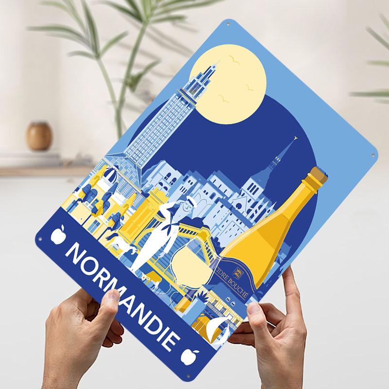 

Normandie Travel With Cider Tin Plaque Poster Customized Wall Art Retro Vintage Metal Signs for Man Cave Gamer Room Decoration 7.9x11.8In(20x30cm)
