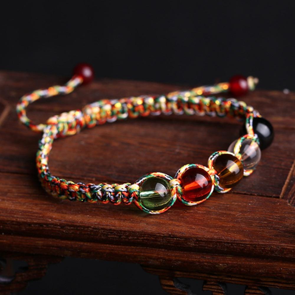 Red Five Colored Bead Rope Weaving Strand Bracelets Woven Handmade Beads Bracelet For Women