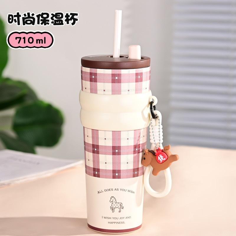 Water bottle New Year of the Horse limited thermos cup 111 water cup Advanced large-capacity straw Bingba cup