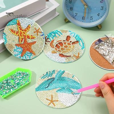 8Pcs Diamond Painting Coasters 5D Ocean Art Kits Adults Kids Easy Operation DIY Diamond Painting Kit