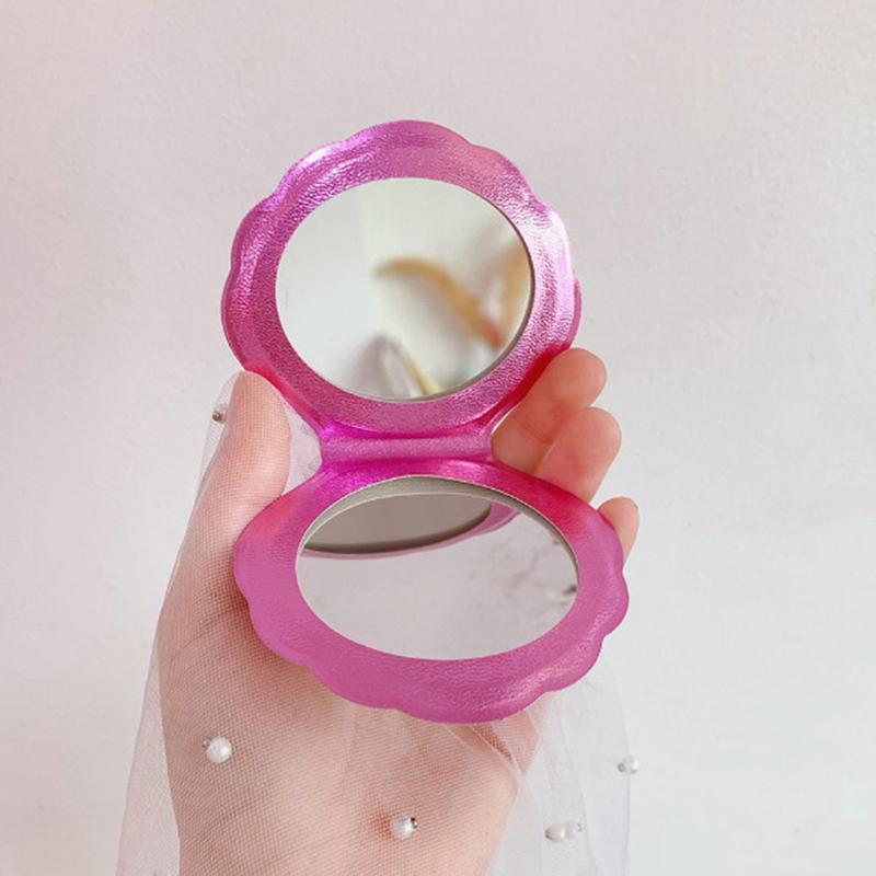 Kompaktní kosmetické zrcátko Pu Leather oboustranná lupa na make-up ve tvaru moře Shell