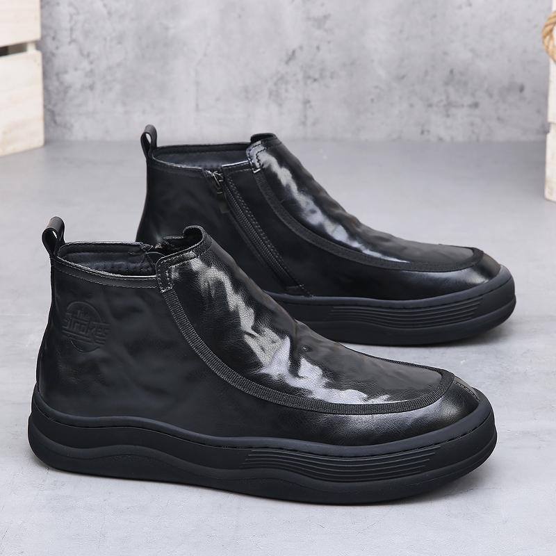 New Chelsea Shoes Slip-On Mens Leather Ankle Boots Fashion Male Motorcycle Boots Business Casual Shoes Men Simple Botas Sneakers