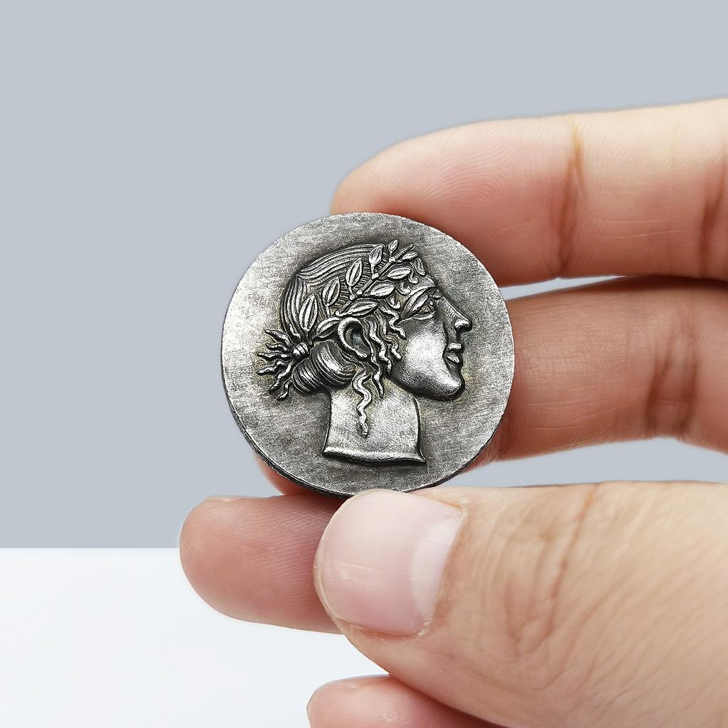 Greek Goddess, Lion Coin, Retro Style, Roman Silver Coin, Mythical Theme, Micro Carving Art, Metal Coin, Gift