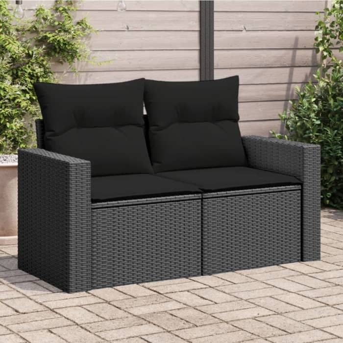 VidaXL Garden Sofa with Cushions 2-Seater, Seat with Backrest and Armrest, Outdoor Patio Terrace Furniture, Black 365971