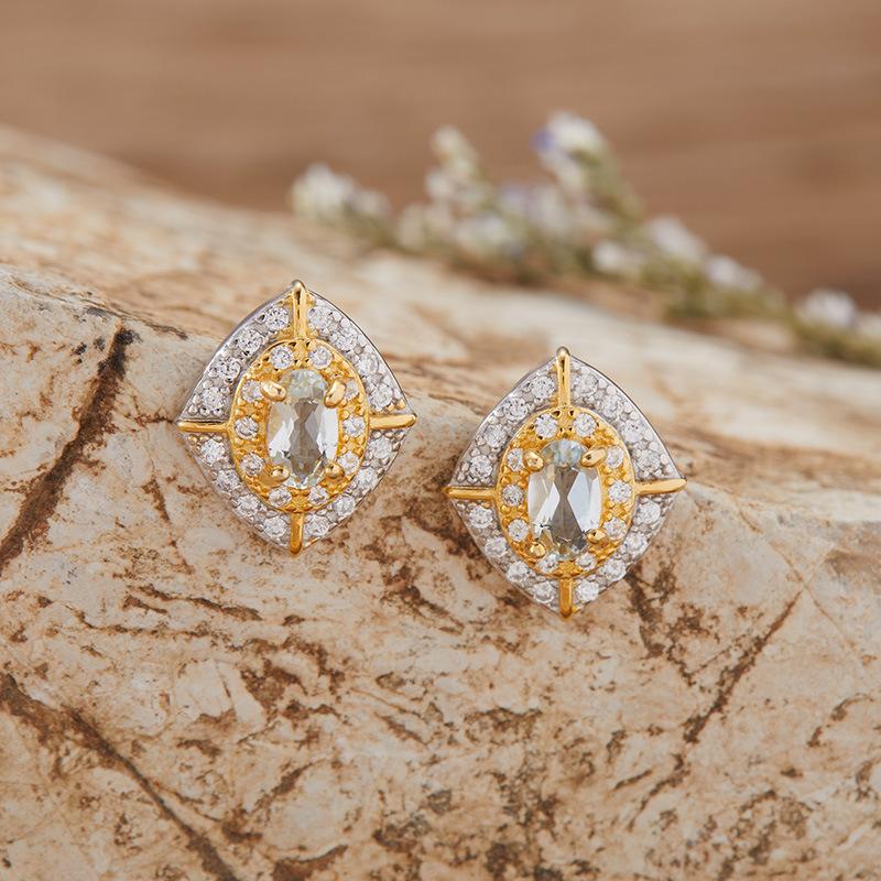 Natural Garnet Tanzanite Diopside Citrine Stud Earrings S925 Sterling Silver Color Separation Earrings