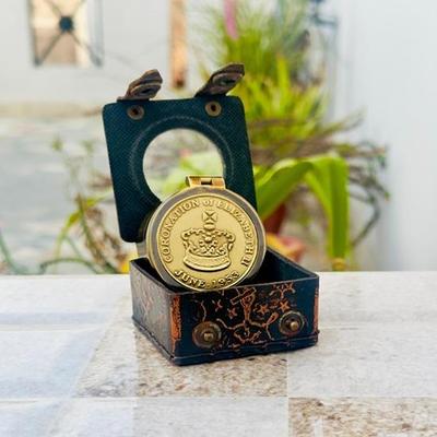 5.08 Cm Brass Engraved Compass with Leather Case  Gift for Traveler, Christmas Gift Compass, Anniversary, Gift for Him, Gift for My Son