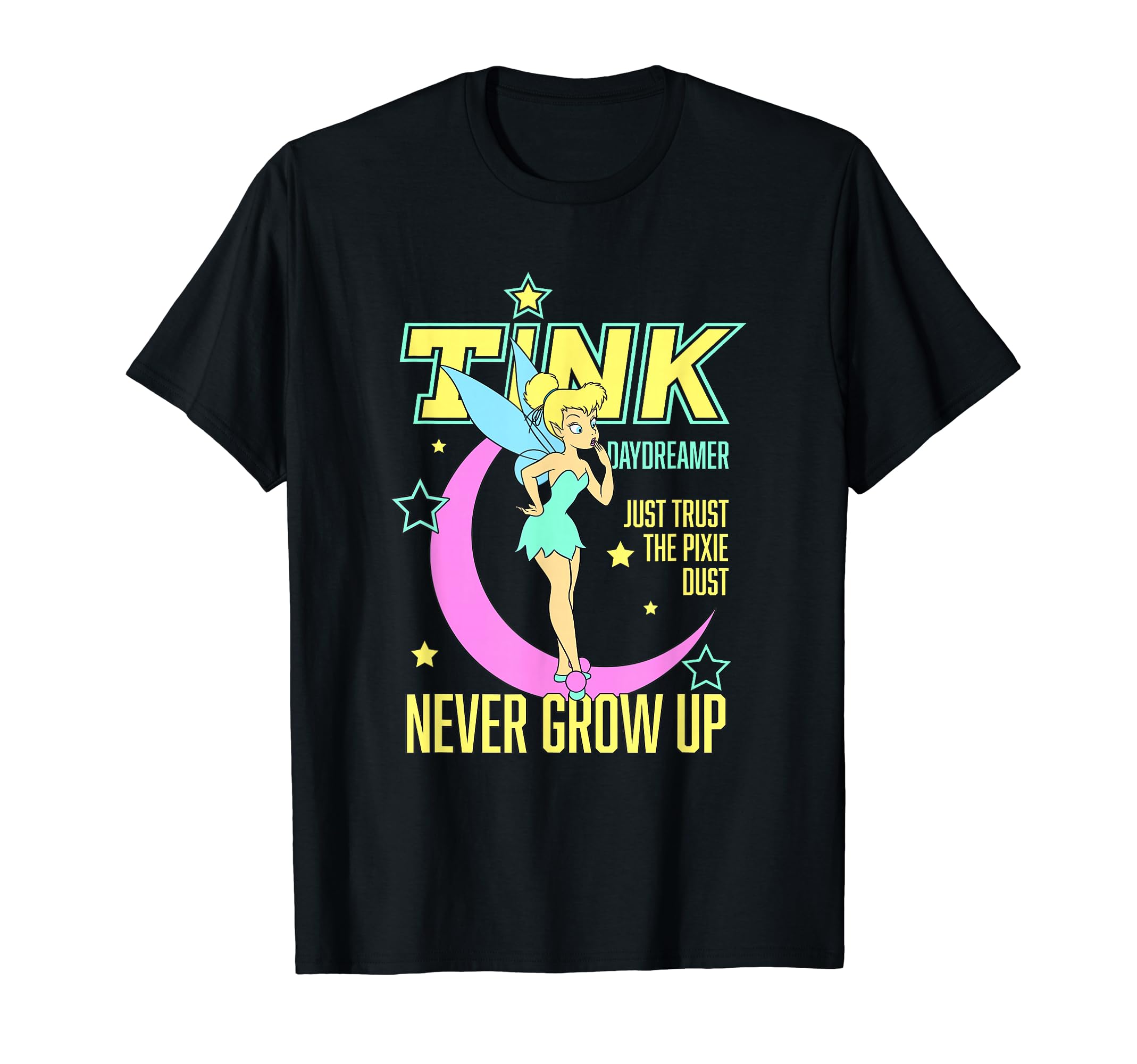 

Disney Tinker Bell Daydreamer Never Grow Up Neon Chest Logo T-Shirt