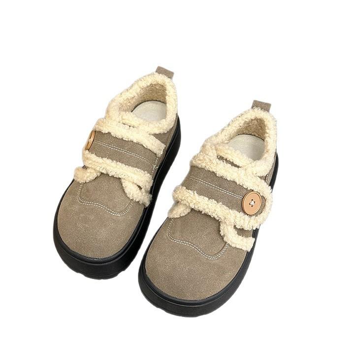 Cizme de zăpadă Birkenstock de catifea cu talpă groasă pentru femei 2025 toamnă și iarnă noi pantofi de bumbac tip pâine cu Velcro pantofi pufoși calzi pantofi pentru femei