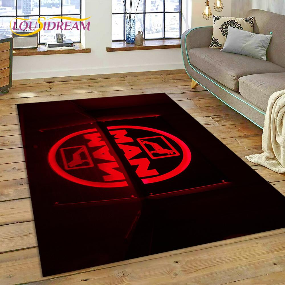 Tappeto con stampa 3D con logo di camion Man per soggiorno, camera da letto, arredamento per la casa, tappetino antiscivolo, decorazione per divano, zerbino, regalo per bambini