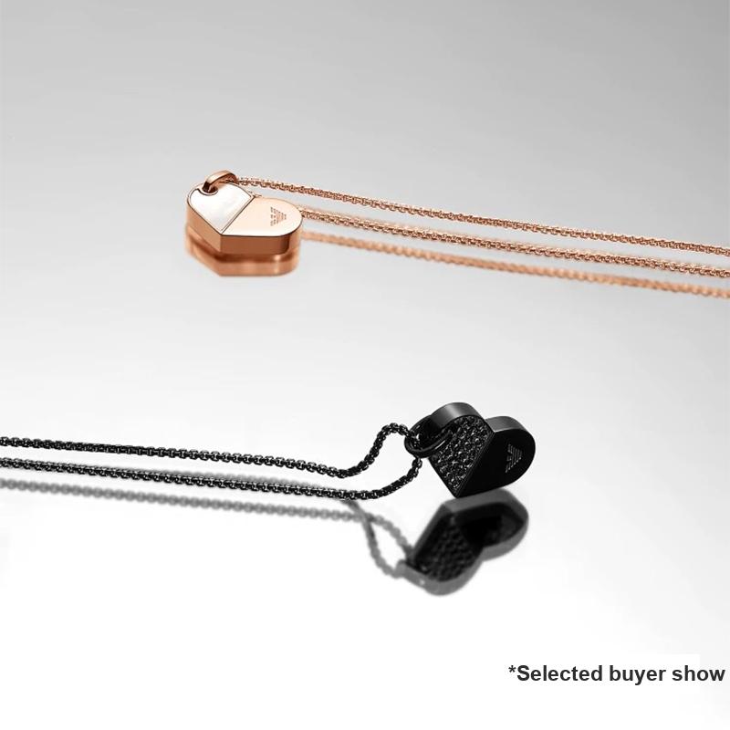 Emporio Armani Rotating Flip Heart Pendant Necklace Unisex Necklace Black EGS3138001