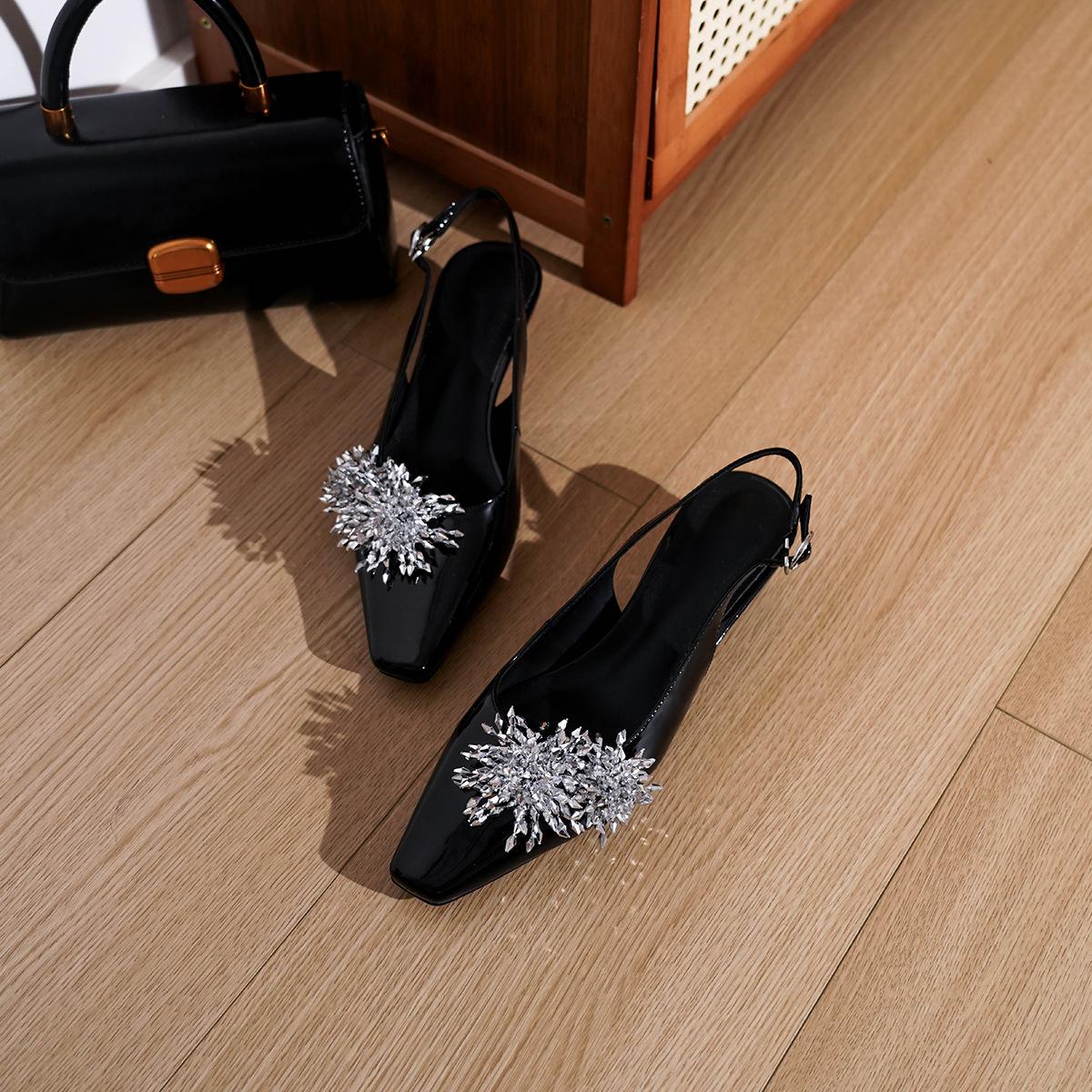 

Sheepskin version~ French bag head sandals women s summer new beautiful skirt square head back thick heel Mary Jane single shoes 35