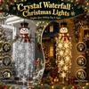 Santa Claus Snowman Decor Crystal Waterfall Christmas Lights, LED Warm White Pendant Festive Yard Decoration Light with Snowflake Droplets,